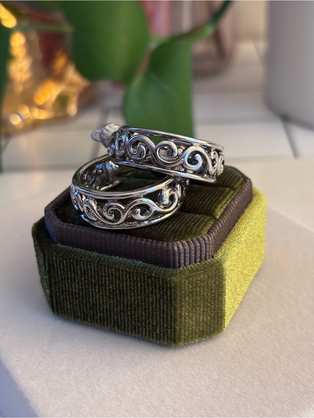 Trifari Silver Tone Scroll Hoop Earrings - Clip-on